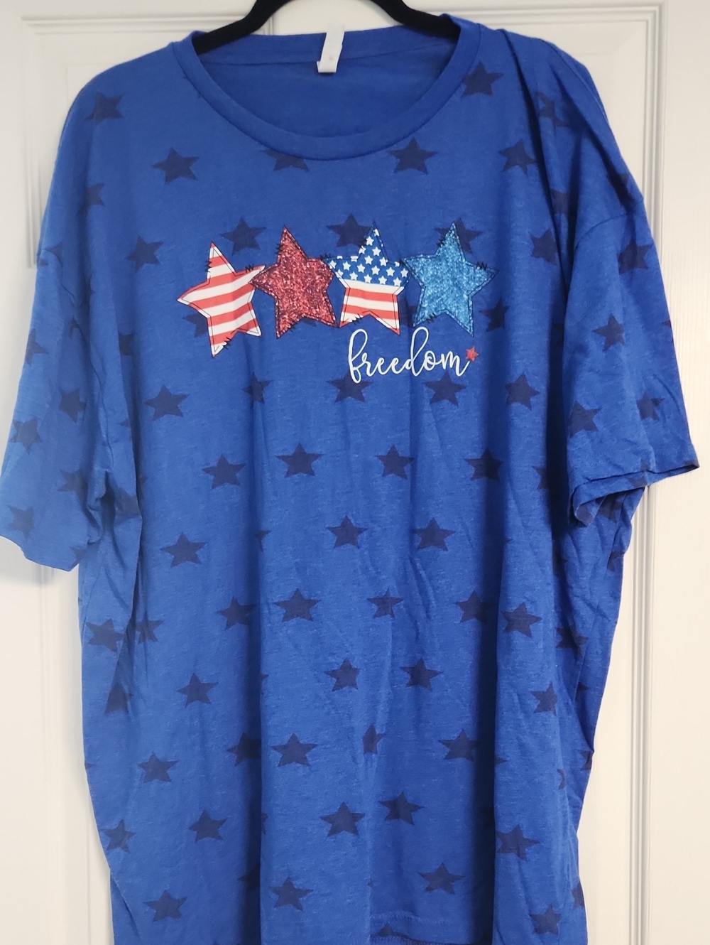 Blue Short Sleeve Tee with Star Graphic and 'Freedom' Script
